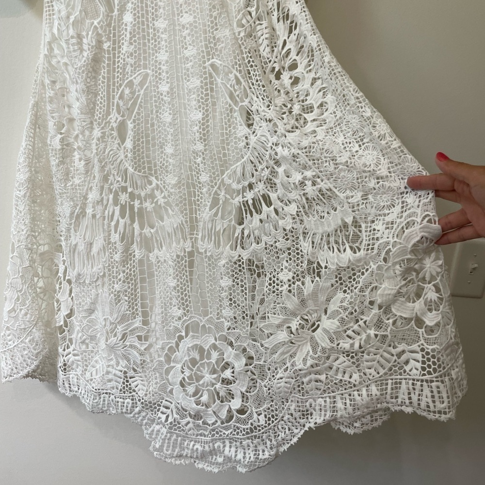 Farm Rio White Guipure Midi Dress Size XS Resort wear Lace wedding bridal - Picture 7 of 14